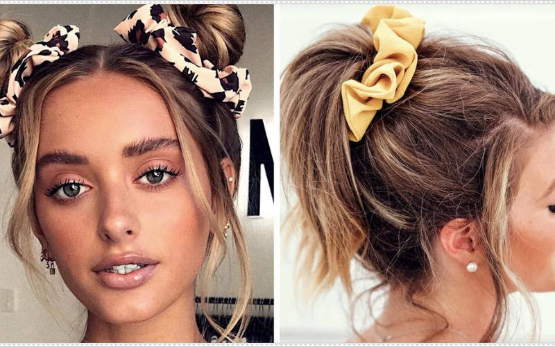 Scrunchies hairstyle for short hair