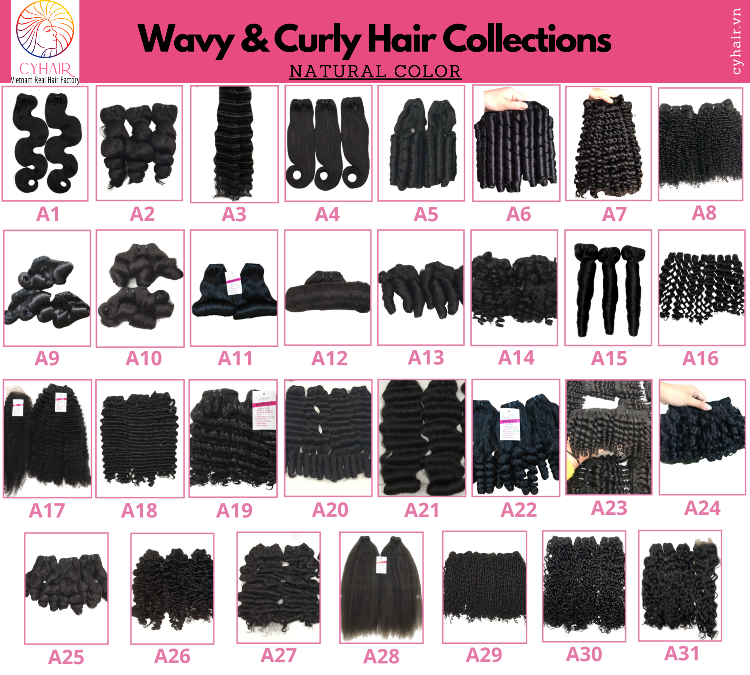 Natural Color Wavy and Curly Hair Collection