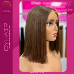 8 inches bone straight wig chocolate color