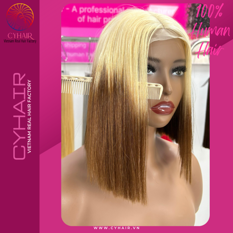 Bob closure wig 10 inches F5 ombre blonde color