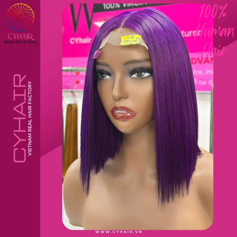 Purple Color Remy Hair 2x6 Closure Bob Wig