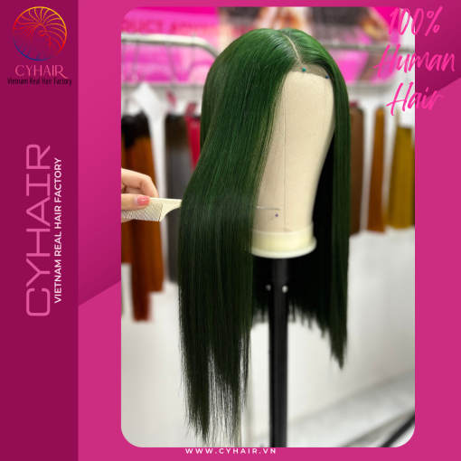 Green bone straight hair 16 inches lace front wigs