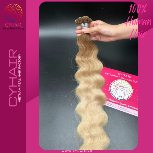 Flat tip hair extensions with keratin