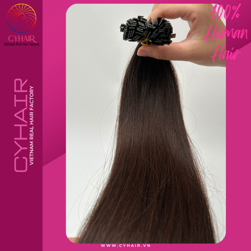 #1B Color Straight Flat Tip Hair Extensions Wholesale Price Vietnam