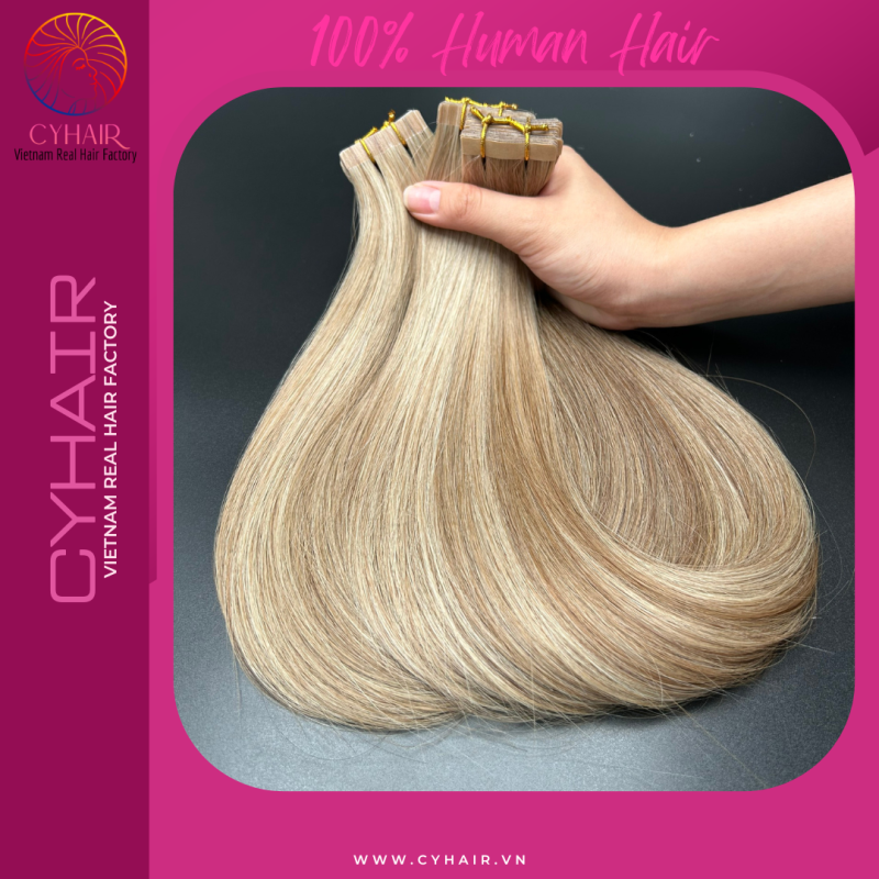 Tape In Hair Extensions Super Grade 45cm 60% Medium Ash Brown 40% Ash Blonde Color 18 Inches 45cm