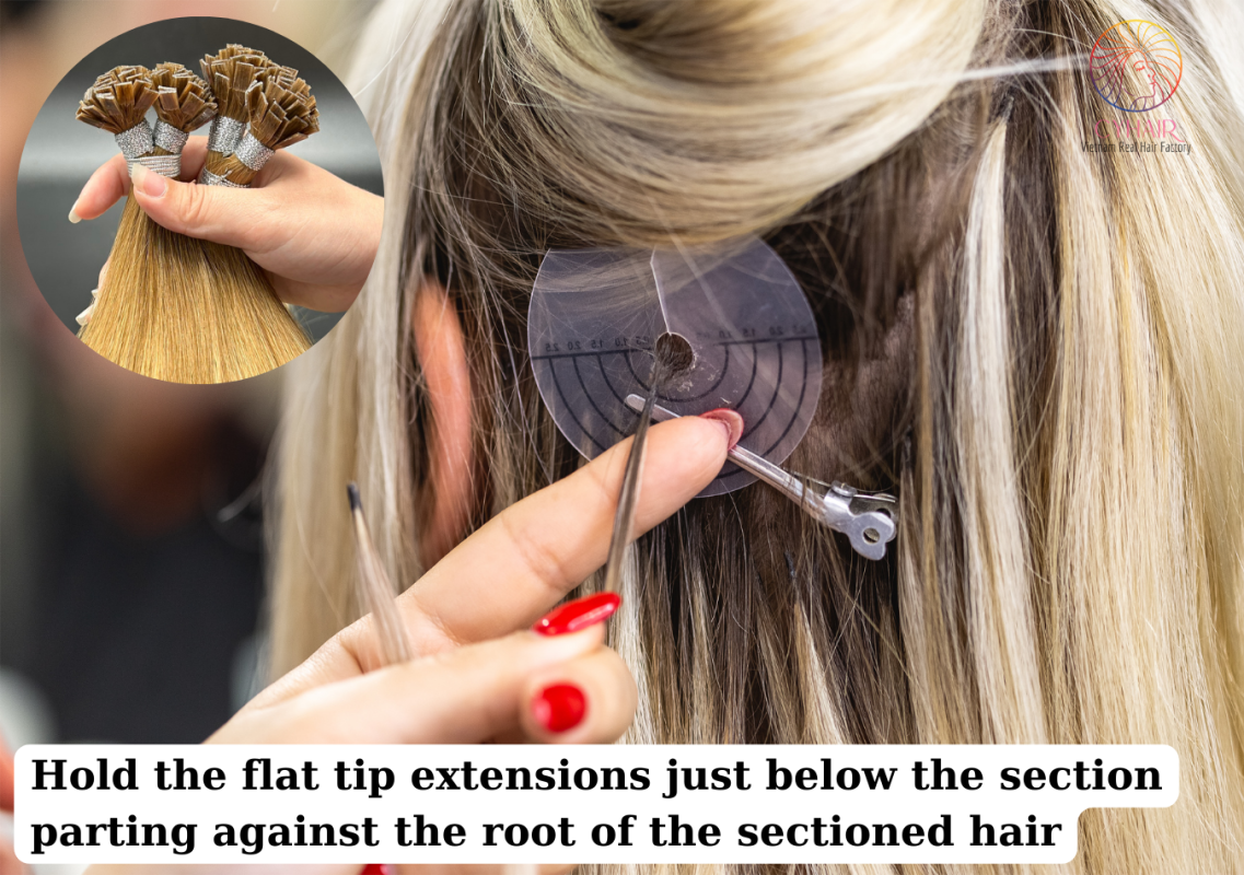 Place flat tip fusion hair extensions